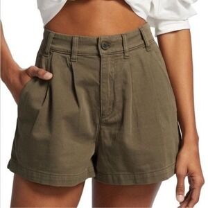 Free People Billie Chino Pleated Shorts High Rise Olive Green 2 Utility Safari